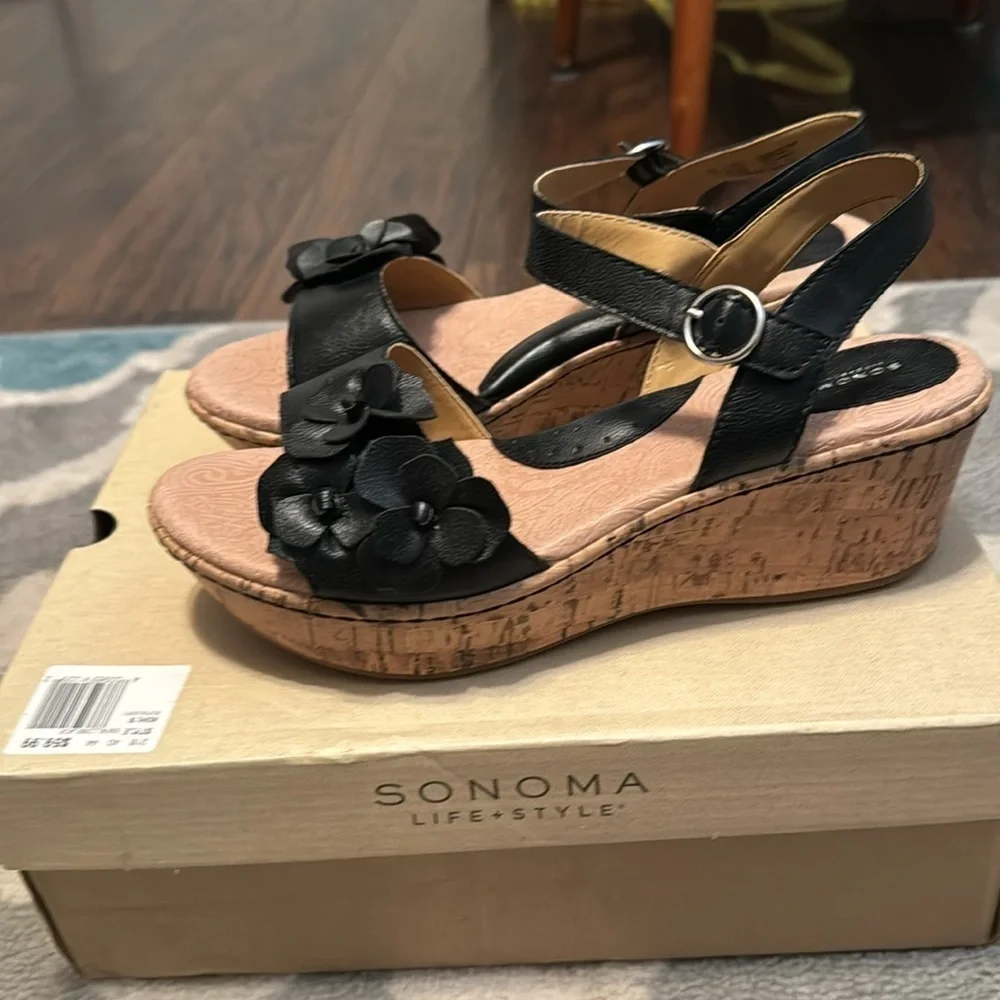 NIB Sonoma Black Cork Wedges - Size 8M